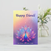 Aangepaste tekst, Diwali Peacock Splendor Feestdagenkaart (Staand voorkant)