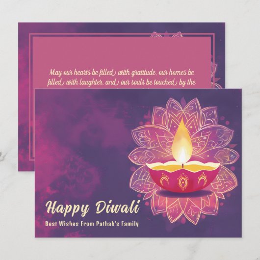 Aangepaste tekst, Diwali Radiant Blossoms Feestdagenkaart (Voorkant / Achterkant)
