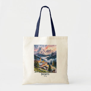 Aangepaste tekst Dolomieten Italië Landschap Aquar Tote Bag