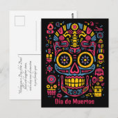 Aangepaste tekst 💀 doodle stijl Día de Muertos Briefkaart (Voorkant / Achterkant)