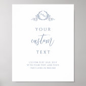 Aangepaste tekst, Dusty Blue Monogram Trouwbord Poster (Voorkant)