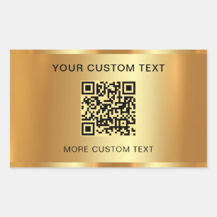 Aangepaste tekst Elegante scanbare QR-code Gold Lo Rechthoekige Sticker