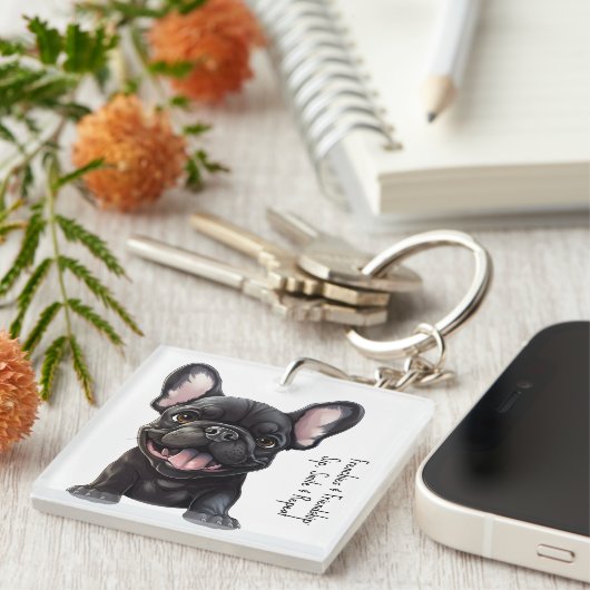 Aangepaste tekst en achtergrond, 🐶Frenchie puppy Sleutelhanger (Voorkant Rechts)