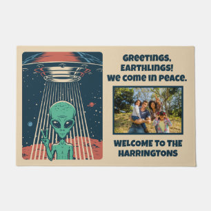 Aangepaste tekst en foto UFO Alien Deurmat