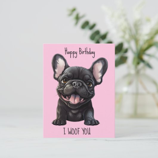 Aangepaste tekst en kleur, 🐶Frenchie puppy Verjaa Briefkaart (Staand voorkant)