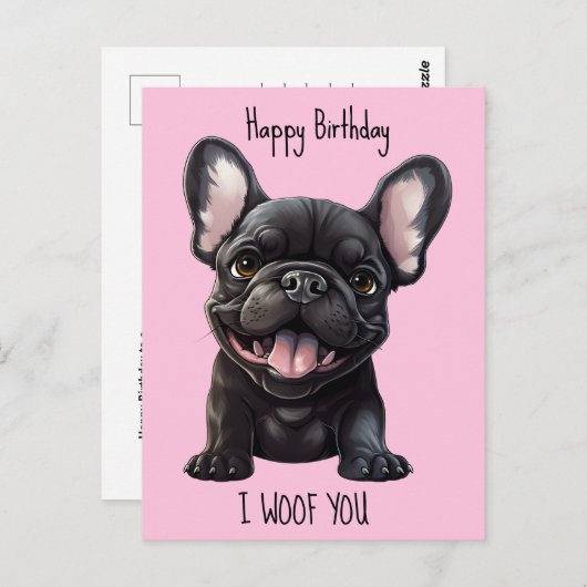 Aangepaste tekst en kleur, 🐶Frenchie puppy Verjaa Briefkaart (Voorkant / Achterkant)