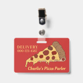 Aangepaste tekst en kleur Pizza Slice badges (Voorzijde met clip)