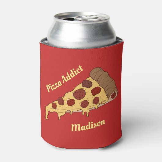 Aangepaste tekst en kleur Pizza Slice Blikjeskoeler (Blikje Voorkant)