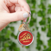 Aangepaste tekst en kleur Pizza Slice Sleutelhanger (Hand)