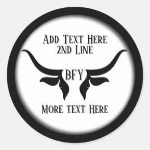 Aangepaste tekst en Monogram Bulls Horn Ronde Sticker