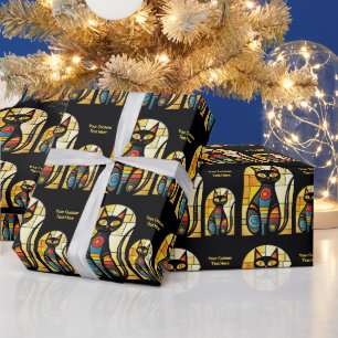 Aangepaste tekst Faux Glas in lood Cat Cadeaupapier