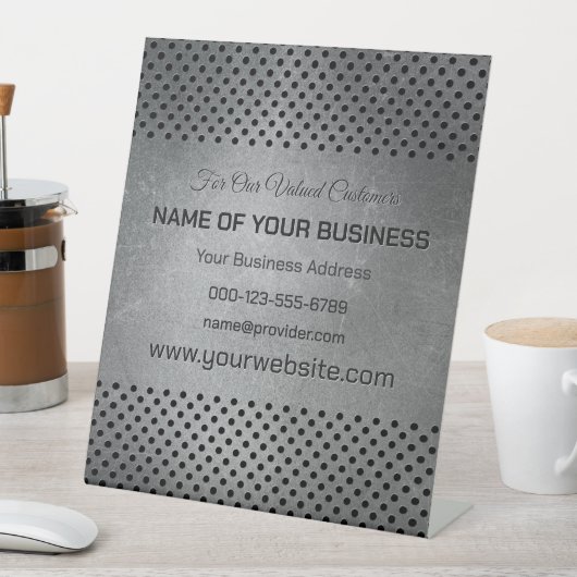 Aangepaste tekst Faux Metal Reclamebord Met Voetstuk (Insitu)