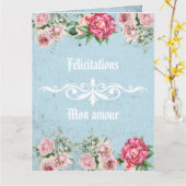 Aangepaste tekst Félicitations mon amour Rustique Kaart (Gele Bloem)