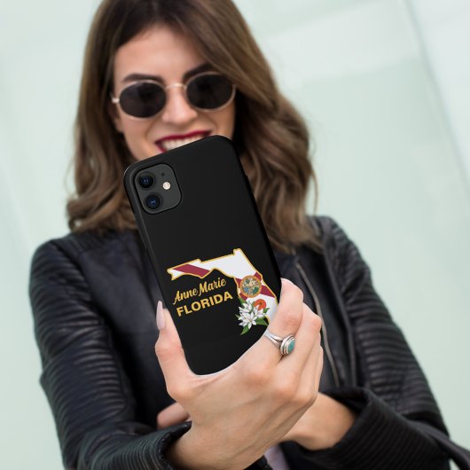 Aangepaste tekst Florida Flag & Flower Sinaasappel Case-Mate iPhone Case