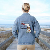 Aangepaste tekst Florida Flag & Flower Sinaasappel Denim Jacket