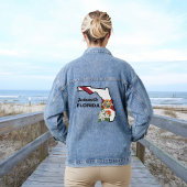 Aangepaste tekst Florida Flag & Flower Sinaasappel Denim Jacket