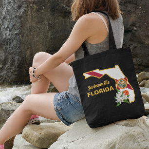 Aangepaste tekst Florida Flag & Flower Sinaasappel Draagtas