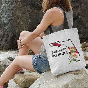 Aangepaste tekst Florida Flag & Flower Sinaasappel Draagtas