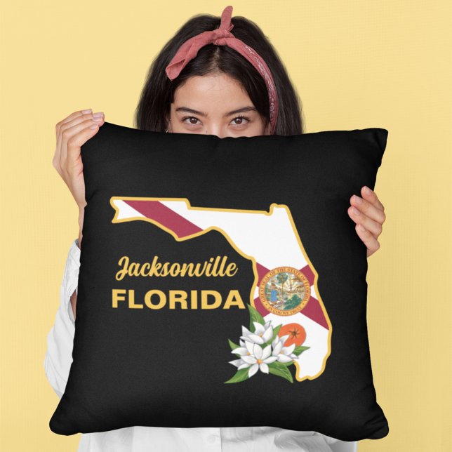 Aangepaste tekst Florida Flag & Flower Sinaasappel Kussen (Creator heeft geüpload)