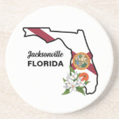 Aangepaste tekst Florida Flag & Flower Sinaasappel Zandsteen Onderzetter (Voorkant)