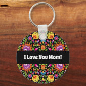 Aangepaste tekst Folklore bloemen Wycinanki zwart Sleutelhanger (Voorkant)