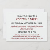 Aangepaste tekst Football Party uitnodiging (Achterkant)