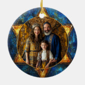 Aangepaste tekst & foto Happy Chanoeka, Davidster Keramisch Ornament (Achterkant)