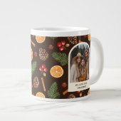 Aangepaste tekst Foto Winter Botanische Patroon Extra Grote Beker (Voorkant rechts)