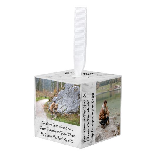 Aangepaste tekst/foto's marmer Grey White Stone Kubus Ornament (Voorkant hoekig)