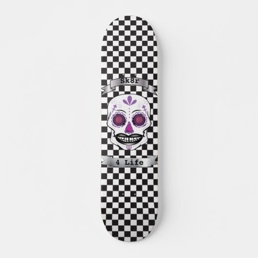 Aangepaste tekst gecontroleerd Paars Snoep schedel Skateboard (Voorkant)