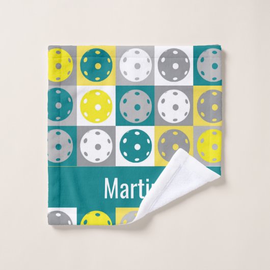 Aangepaste tekst, geel en groen Pickleball Washandje (Wasdoekje)