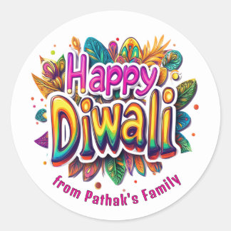 Aangepaste tekst, Gelukkig Divali blad barst Ronde Sticker