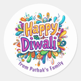 Aangepaste tekst, Gelukkig Divali Wervel & Blad Ronde Sticker