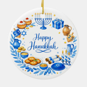 Aangepaste tekst Gelukkig Hanukka Krans Keramisch Ornament