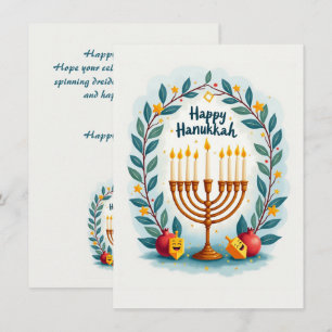 Aangepaste tekst Gelukkig Hanukka Menora Krans Feestdagenkaart
