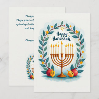 Aangepaste tekst Gelukkig Hanukka Menora Krans Feestdagenkaart