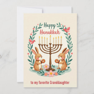 Aangepaste tekst Gelukkig Hanukkah Konijn Menora Feestdagenkaart