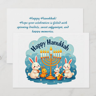 Aangepaste tekst Gelukkig Hanukkah Konijn Menorah Feestdagenkaart