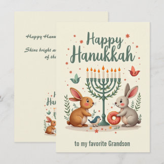 Aangepaste tekst Gelukkig Hanukkah Konijn Menorah Feestdagenkaart