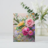 Aangepaste tekst Gemengde bloemen 8 Blossom Sjablo Feestdagenkaart (Staand voorkant)