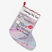 Aangepaste tekst / Glitter Naughty Metallic Marble Grote Kerstsok (Voorkant (Hangend))