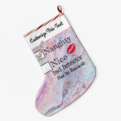 Aangepaste tekst / Glitter Naughty Metallic Marble Grote Kerstsok (Achterkant (Hangend))