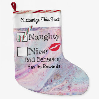 Aangepaste tekst / Glitter Naughty Metallic Marble Grote Kerstsok