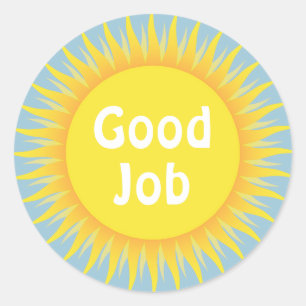 Aangepaste tekst Goede baan Beloning Sun Sticker