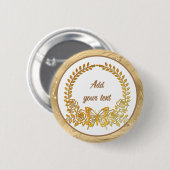 Aangepaste tekst, gouden vlinder en bloem ronde button 5,7 cm (Voorkant /achterkant)