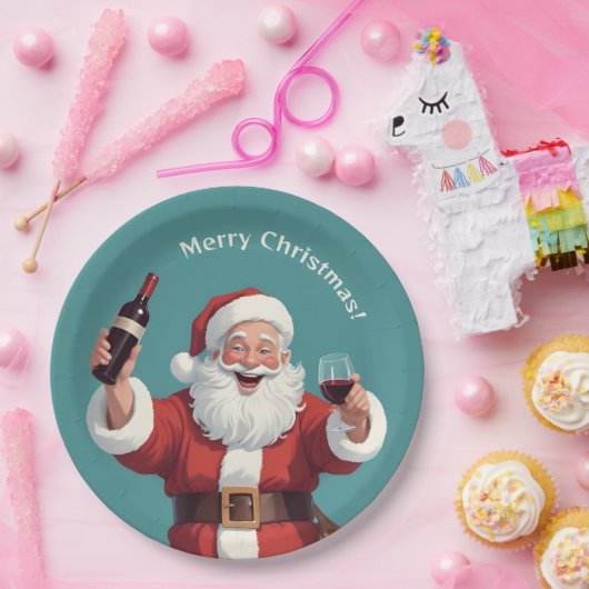 Aangepaste tekst Grappig Drink Kerstman Papieren Bordje (Feest)