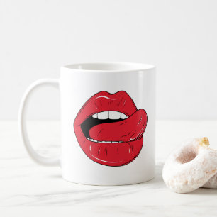 Aangepaste tekst grappige rode lippen cartoon mond koffiemok