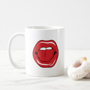 Aangepaste tekst grappige rode lippen cartoon mond koffiemok
