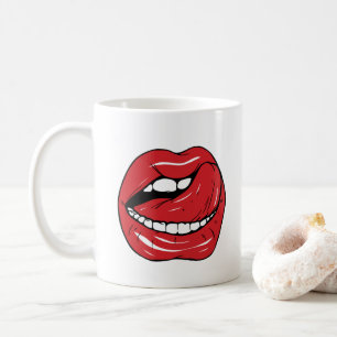 Aangepaste tekst grappige rode lippen cartoon mond koffiemok