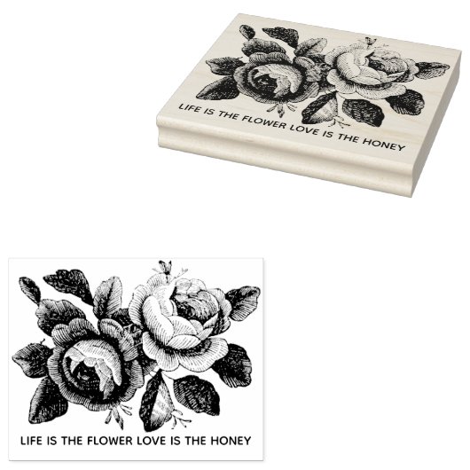 Aangepaste tekst graveren bloemen rubberstempel (Gestempeld)